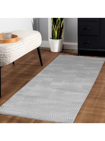 KADIMA DESIGN Teppich Kurzflor Waschbar 3D ILLER Strapazierfähig OEKO-TEX in Silber