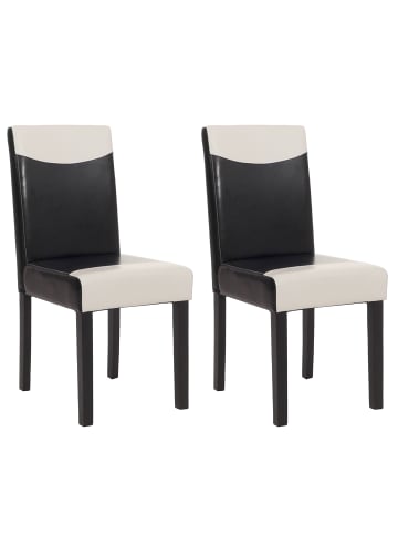 MCW 2er-Set Esszimmerstuhl Littau, Kunstleder, schwarz-weiß, dunkle Beine