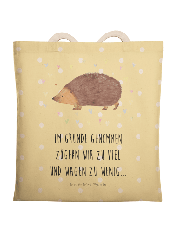 Mr. & Mrs. Panda Shopping Bag Igel Herzen mit Spruch in Gelb Pastell