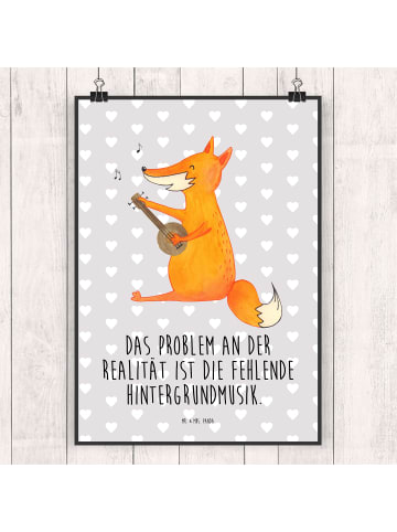 Mr. & Mrs. Panda Poster Fuchs Gitarre mit Spruch in Grau Pastell