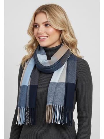 Faera Weicher Strickschal mit Fransen und geometrischem Muster in Blau