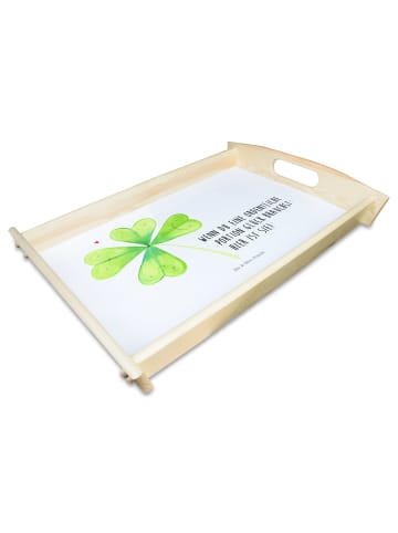 Mr. & Mrs. Panda Deko Tablett Blume Kleeblatt mit Spruch in Weiß