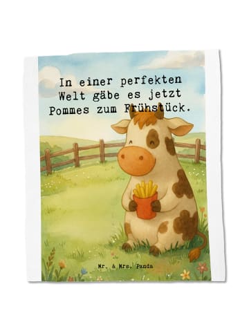 Mr. & Mrs. Panda Shopper Kuh  Pommes Design mit Spruch in Weiß