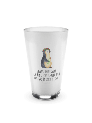 Mr. & Mrs. Panda Latte Macchiato Glas Pinguin Blumen mit Spruch in Transparent