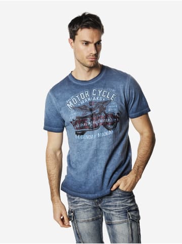 KOROSHI Crew cotton print-emb washed t-shirt in blau