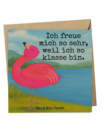 Mr. & Mrs. Panda Glückwunschkarte Flamingo Stolz Design mit Spruch in Weiß
