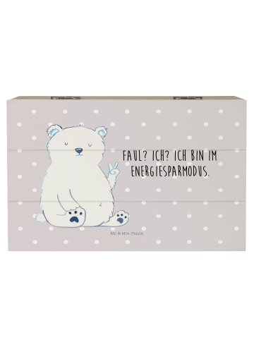 Mr. & Mrs. Panda Holzkiste Eisbär Faul mit Spruch in Grau Pastell