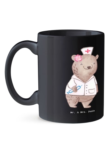 Mr. & Mrs. Panda Kaffeetasse Ärztin Superheld mit Spruch in Schwarz