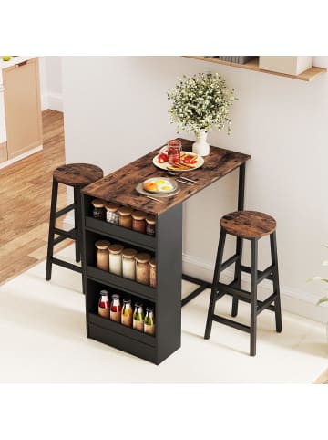 COSTWAY Bartisch 3er Set mit Barhocker in Hellbraun