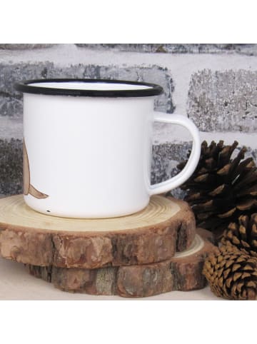 Mr. & Mrs. Panda Emaille Tasse Hund Glück mit Spruch in Weiß