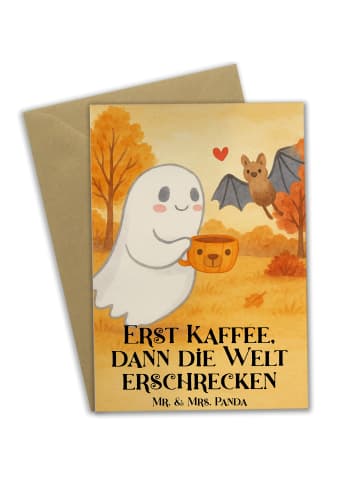 Mr. & Mrs. Panda Grußkarte Gespenst Kaffee Design mit Spruch in Weiß