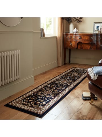 KADIMA DESIGN Orientteppich Bordüre floral klassischer Wohnzimmer-Teppich in Dunkelblau