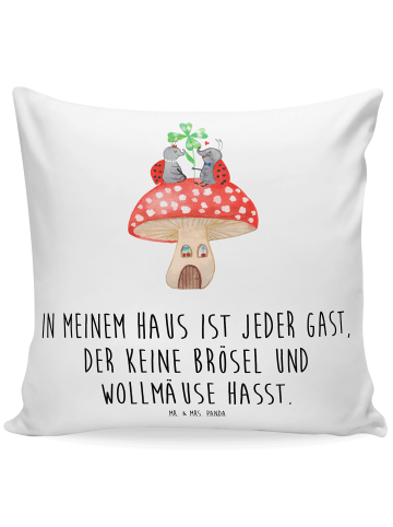 Mr. & Mrs. Panda Kuschel Kissen Marienkäfer Fliegenpilz mit Spruch in Weiß