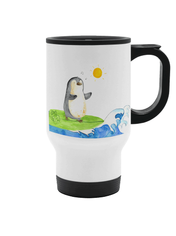 Mr. & Mrs. Panda Thermobecher Pinguin Surfer ohne Spruch in Weiß