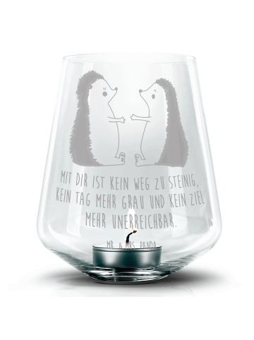 Mr. & Mrs. Panda Gravur Teelicht Igel Liebe mit Spruch in Transparent