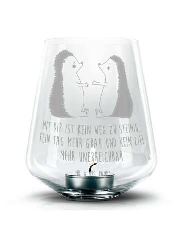 Mr. & Mrs. Panda Gravur Windlicht Igel Liebe mit Spruch in Transparent