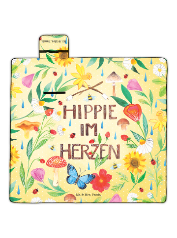 Mr. & Mrs. Panda Picknickdecke Hippie im Herzen mit Spruch in Bunt