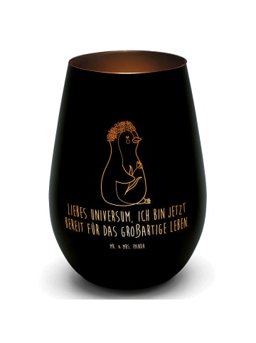 Mr. & Mrs. Panda Windlicht Pinguin Blumen mit Spruch in Schwarz