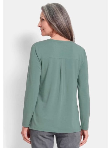 GOLDNER Kurzgröße:  Elegantes Chiffonshirt mit Jersey-Details in salbei