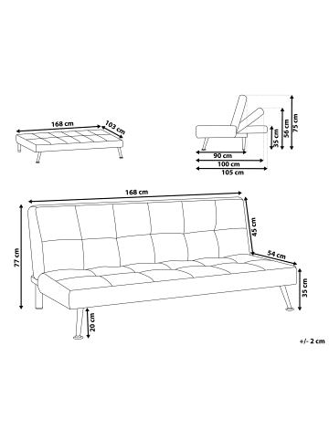 Beliani 3-Sitzer Sofa HASLE in Braun/Schwarz - (W) 168 x (H) 77 x (L) 88 cm
