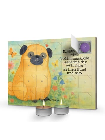 Mr. & Mrs. Panda Duftkerzen Adventskalender Mops Design mit Spruch in Weiß