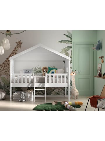 58 aufm Kessel HAUSBETT mit Leiter Katine 213x202x120 aus Massivholz+MDF in Weiß