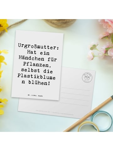 Mr. & Mrs. Panda Postkarte Urgroßmutter Wundergrün mit Spruch in Weiß