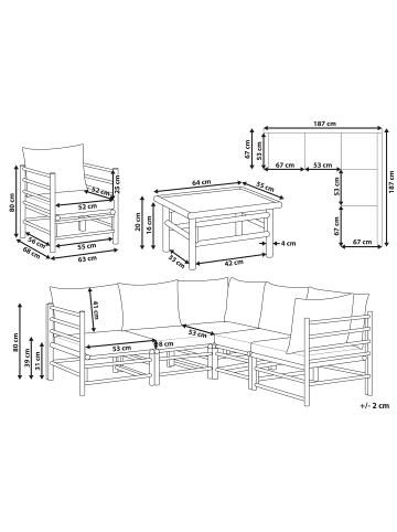 Beliani 7-tlg Lounge Set CERRETO in Braun/Beige/Grau