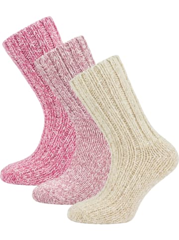 normani 3 Paar Kinder Norwegersocken mit Schafwolle in Rot/Rosa/Wollweiß
