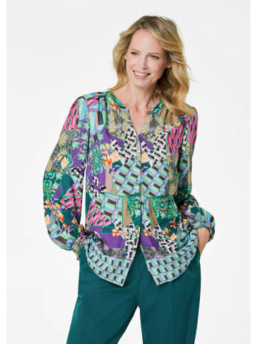 GOLDNER Patchworkbluse mit Rundhals, V-Schlitz in dunkelgrün / gemustert
