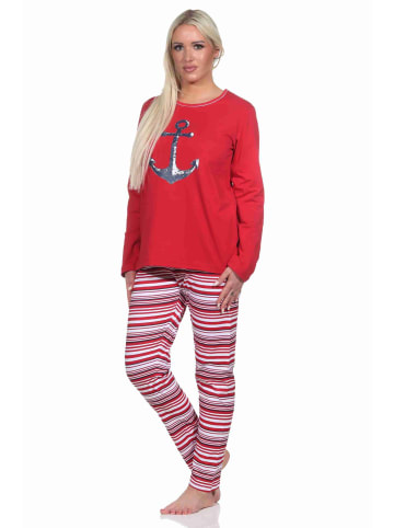 NORMANN langarm Schlafanzug Pyjama Oberteil Anker in rot
