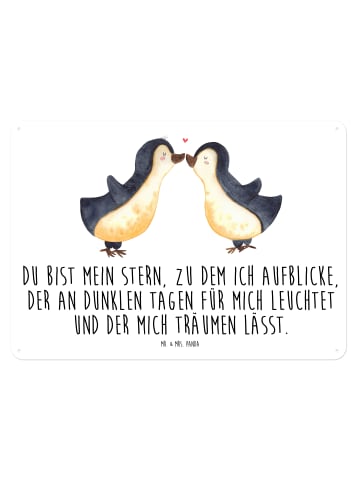 Mr. & Mrs. Panda Blechschild Pinguin Liebe mit Spruch in Weiß