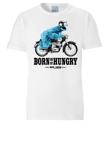 Logoshirt T-Shirt Sesamstraße - Krümelmonster Motorrad in weiß