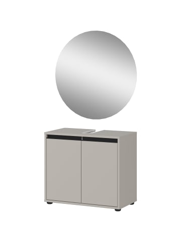 KADIMA DESIGN Badmöbel Set 2-tlg. Waschbeckunterschrank, Runder Spiegel, Badset in Steingrau