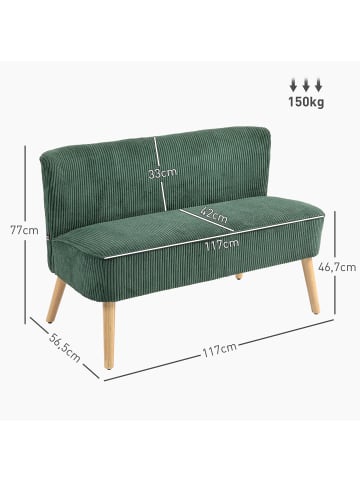 HOMCOM Sofa in Dunkelgrün 117L x 56,5B x 77H cm