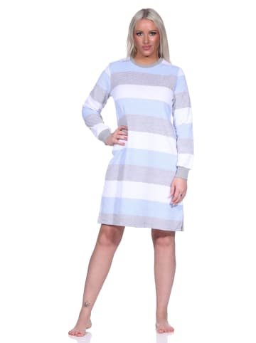 NORMANN Frottee Nachthemd langarm Bündchen Blockstreifen - 76281 in hellblau