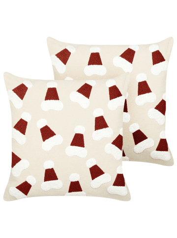Beliani 2er-Set Dekokissen SUGARPLUM in Beige/Weiß/Rot