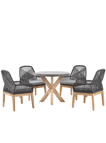 Beliani 5-tlg Gartentisch Set OLBIA in Grau/Schwarz/Braun