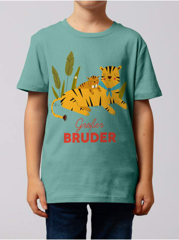 wat? Apparel T-Shirt Tiger Großer Bruder in Teal Monstera