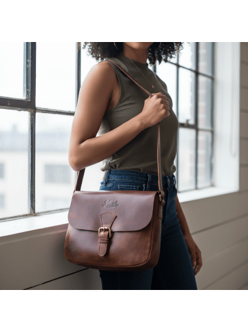 SID & VAIN Leder-Umhängetasche YALE Umhängetasche Cross-Body Bag echt Leder in braun