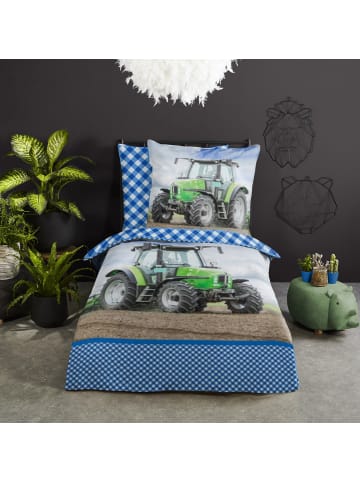 JACK 2 tlg. Renforcé Bettwäsche 135x200cm Traktor Feld in Grün/Braun