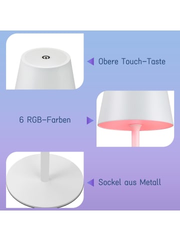ZMH Tischleuchte in weiß USB Wiederaufladbar RGB Touch Dimmbar 2W IP54 H 37.5cm
