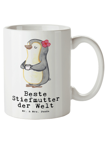 Mr. & Mrs. Panda Kaffeebecher Pinguin Beste Stiefmutter der Welt... in Weiß