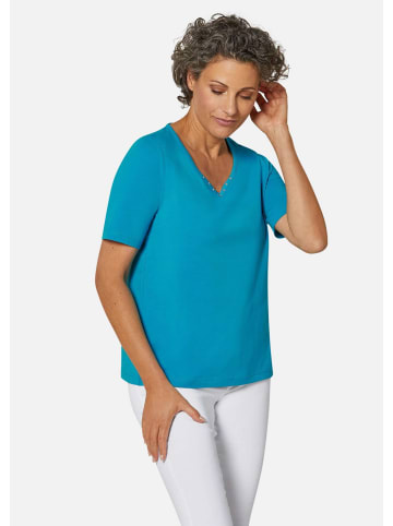 GOLDNER Kurzgröße: T-Shirt Halbarm Basic-Shirt aus Baumwolle in petrol