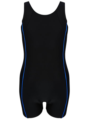 Aquarti Mädchen Badeanzug mit Bein Ringerrücken in schwarz/blau