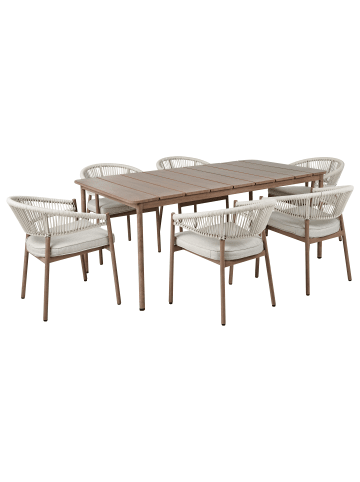 Beliani 7-tlg Gartentisch Set FLAVIA in Braun/Beige