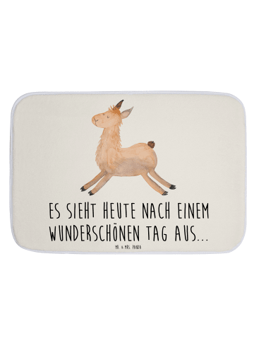 Mr. & Mrs. Panda Badezimmerteppich Lama Springen mit Spruch in Weiß