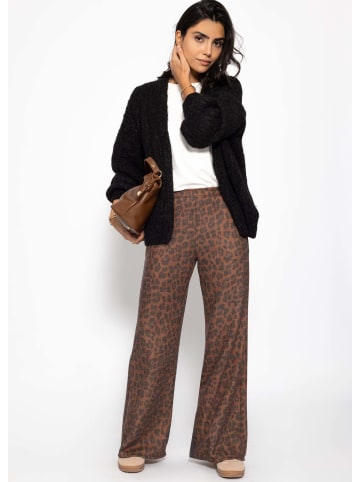 SASSYCLASSY Weite Hose mit Leo-Print in Braun
