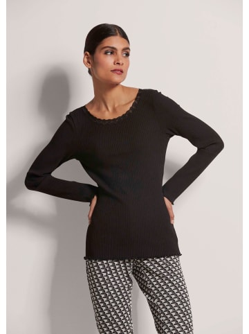 MADELEINE Rippen-Shirt mit Spitze in schwarz