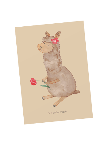 Mr. & Mrs. Panda Ansichtskarte Alpaka Blume ohne Spruch in Kaktus Grün